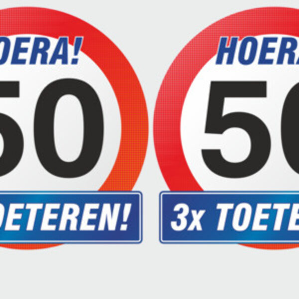 VERJAARDAG 50 jaar verkeersbord 3x toeteren